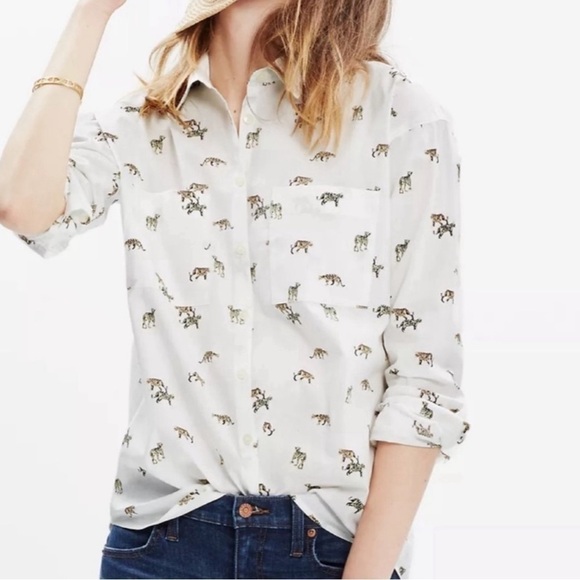 MADEWELL Button Down Safari Print Cotton Casual Shirt Women’s SZ S in White - Picture 1 of 6